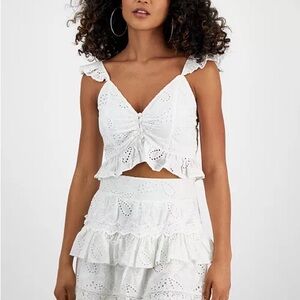Guess Arielle Eyelet White Lace Ruffle Set